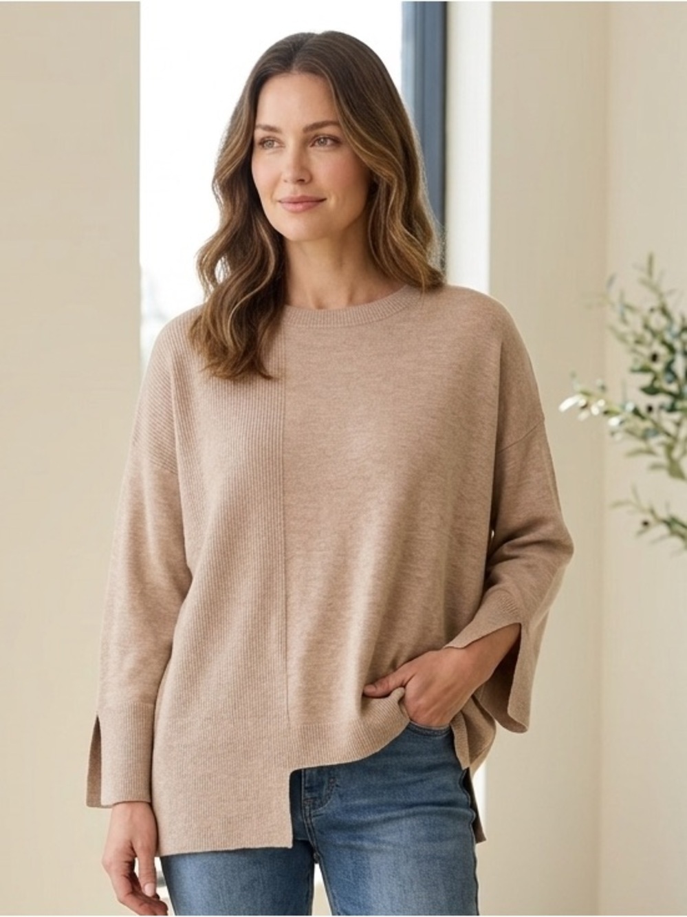 Kerisma | Beige Wool Blend Asymmetrical Crewneck Sweater | Sz S/M